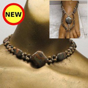 NEW Stone Necklace & Pair of Barefoot Sandals Set